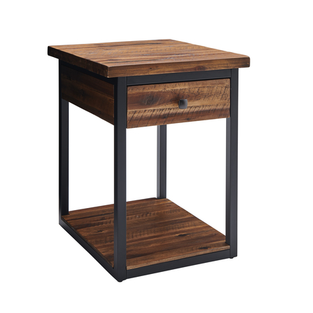 ALATERRE FURNITURE Claremont Rustic Wood End Table with Drawer and Low Shelf ANCM0174